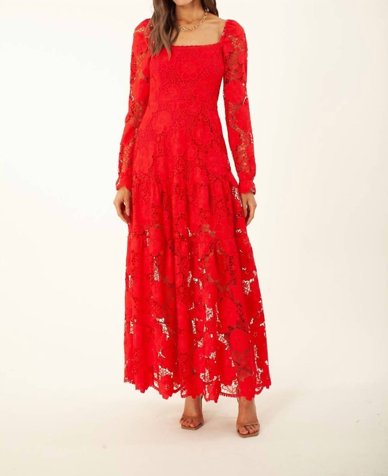 Red Lace Maxi In Red - Red