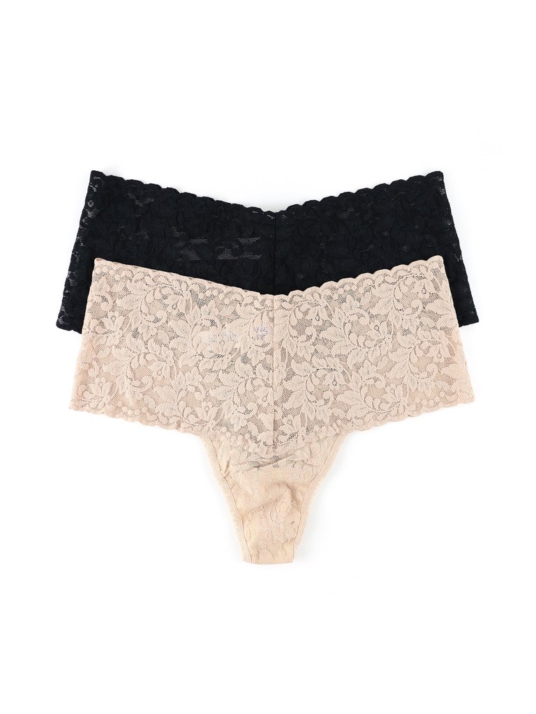 2 Pack Retro Lace Thong - Chai/Black