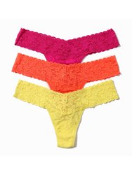 3 Pack Petite Size Signature Lace Thongs In Printed Box - Pink Ruby/Orange Sparkle/Lime Light