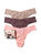 3 Pack Plus Size Signature Lace Original Rise Thongs In Printed Box - Taupe Neutral, Dusk Grey, Rosewater Pink