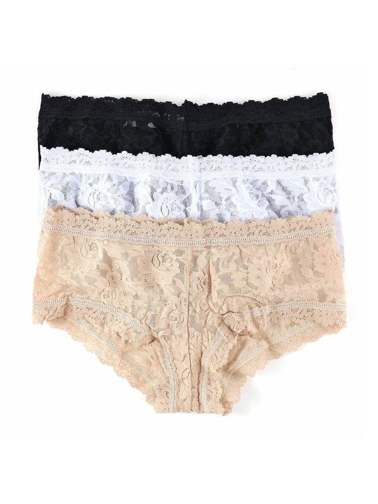 3 Pack Signature Lace Boyshorts - Black/White/Chai