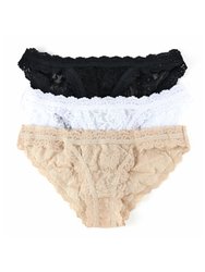 3 Pack Signature Lace Brazilian Bikini - Black/White/Chai