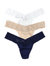 3 Pack Supima Cotton Low Rise Thongs With Lace - Chai/White/Navy