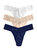 3 Pack Supima® Cotton Original Rise Thongs With Lace - Chai/White/Navy