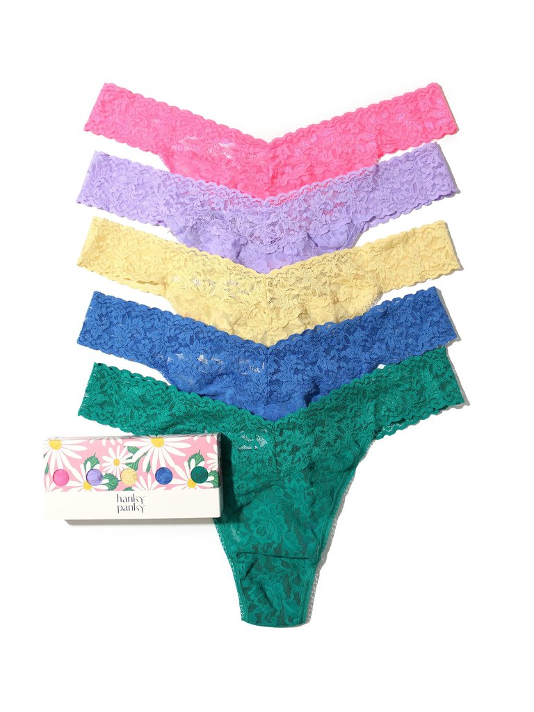 5 Pack Plus Size Signature Lace Thongs in Printed Box - Assorted