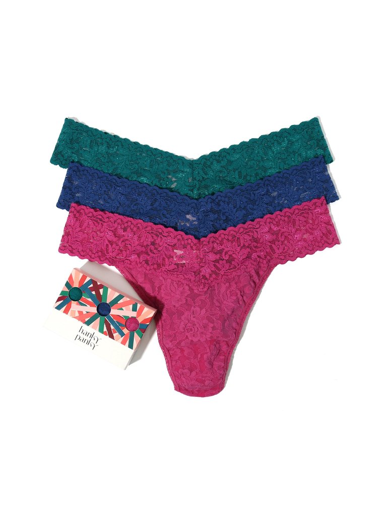 Holiday 3 Pack Original Rise Thongs - Moodstone/Royal Blue/Wild Rose