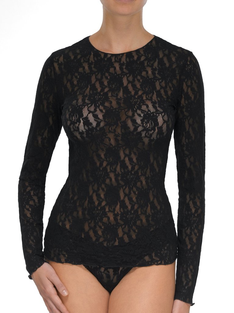 Signature Lace Long Sleeve Top - Black