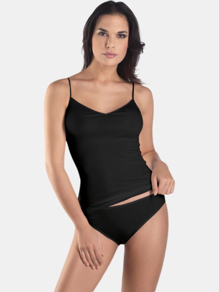 Hanro Cotton Seamless V-Neck Camisole In Black - Black