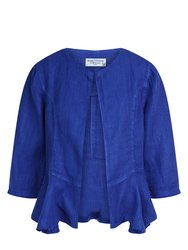 Linen Jacket With 3/4 Sleeves - Lapis