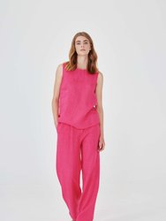 Linen Pants With Rolled Hems - Fuchsia