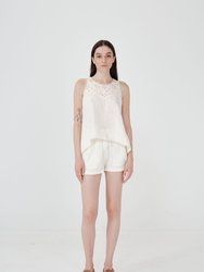 Linen Shorts With Darts - White