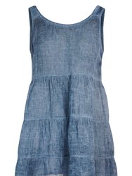 Mini Linen Gauze Dress In Freddo Dye - Denim Freddo