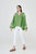 'V" Neck Linen Blouse With Bell Sleeves and Embroidered Panels - Avocado