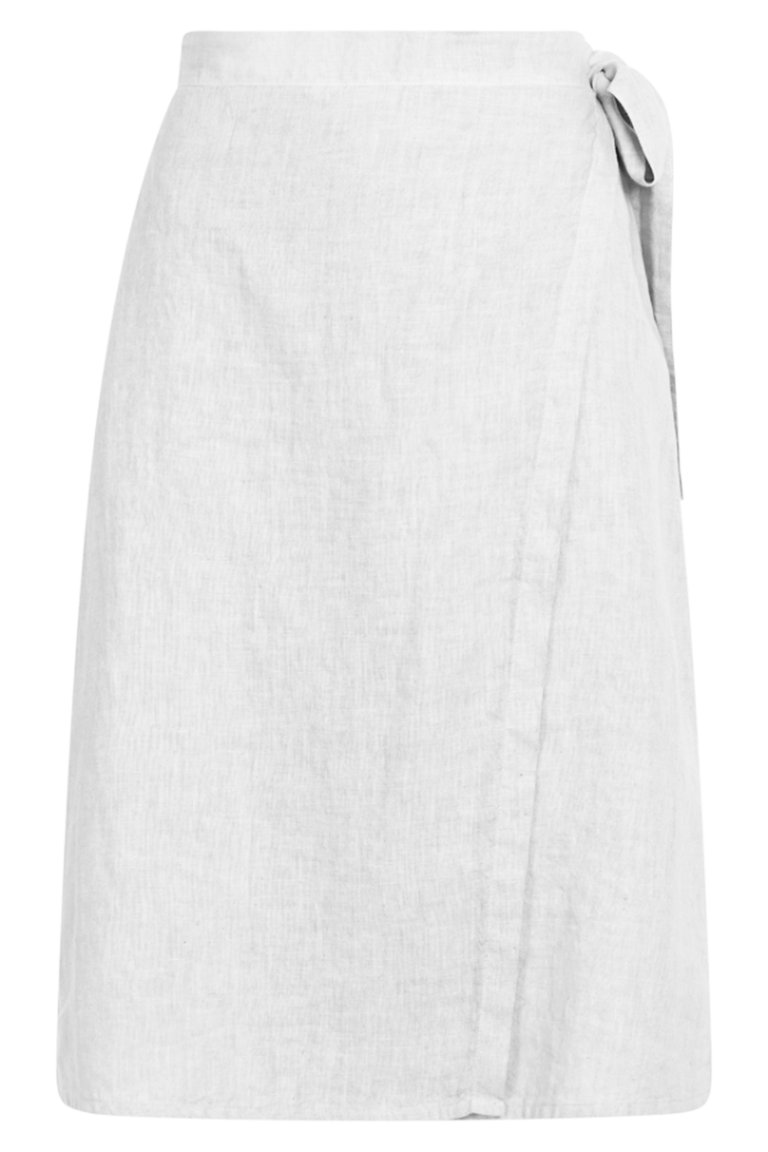 Wrap style Linen Skirt - White