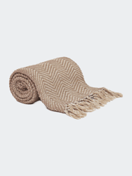 Chevron Alternate Pattern Throw With Fringe Ends - Taupe/Cream