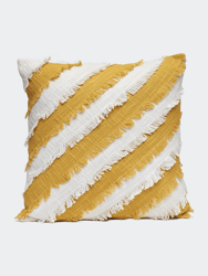 Diagonal Alternate Fringe Throw Pillow - Mustard/White