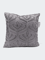 Embroidered Embellished Lotus Design Throw Pillow - Grey