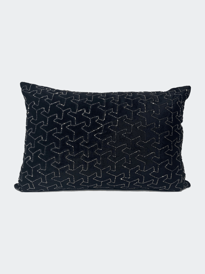 Harkaari Geometric Heavily Embellished Design Velvet Throw Pillow product