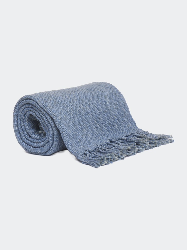 Interwoven Textured Throw With Fringe Ends - Midnight Blue
