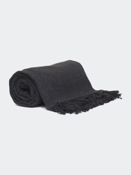 Interwoven Textured Throw With Fringe Ends - Black