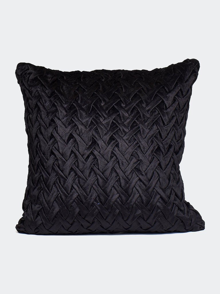 Loose V Style Smocked Velvet Throw Pillow - Black - Black