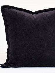 Plain Velvet Throw Pillow with Lip Flange Trim - Black