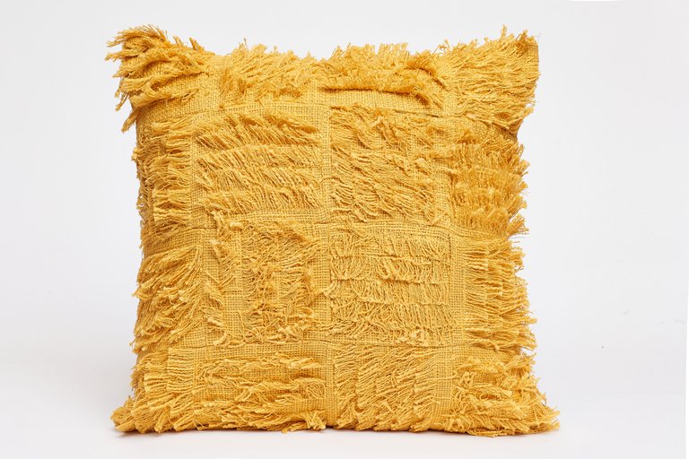Square Patch Fringe Throw Pillow - Mustard