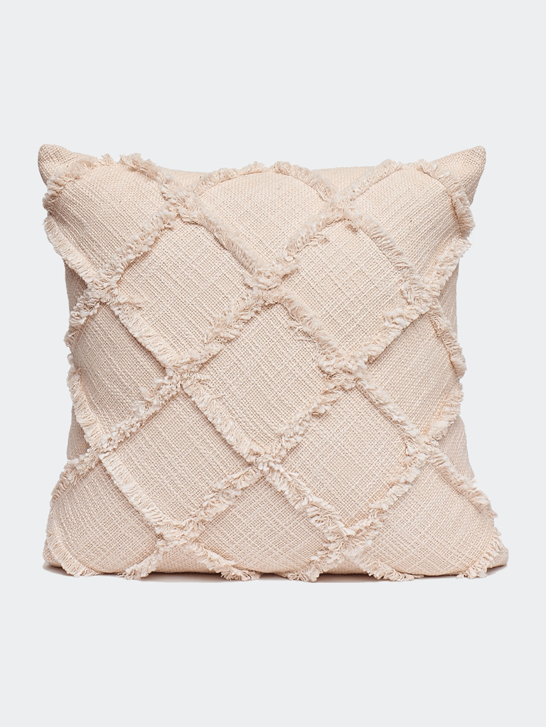 Square Patch Outline Fringe Throw Pillow - Peach