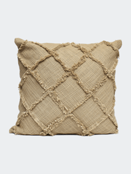 Square Patch Outline Fringe Throw Pillow - Taupe Green