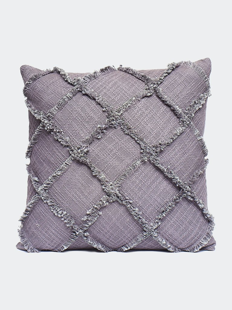 Square Patch Outline Fringe Throw Pillow - Coffee