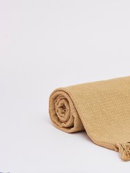 Square Stitch Pattern Throw With Fringe Ends - Mustard