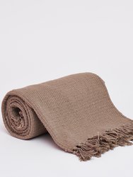 Square Stitch Pattern Throw With Fringe Ends - Taupe
