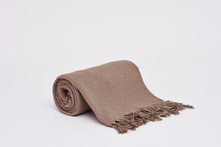 Square Stitch Pattern Throw With Fringe Ends - Taupe