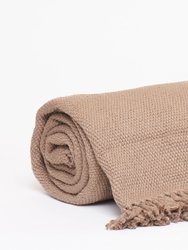 Thick Cotton Throw With Fringe Ends Blankets - Taupe