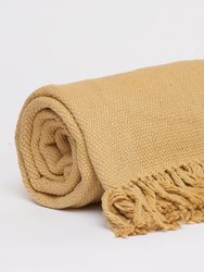 Thick Cotton Throw With Fringe Ends Blankets - Mustard