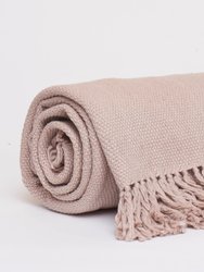 Thick Cotton Throw With Fringe Ends Blankets - Blush Pink