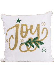 Velvet Hand Beaded Holiday Joy Pillow - White