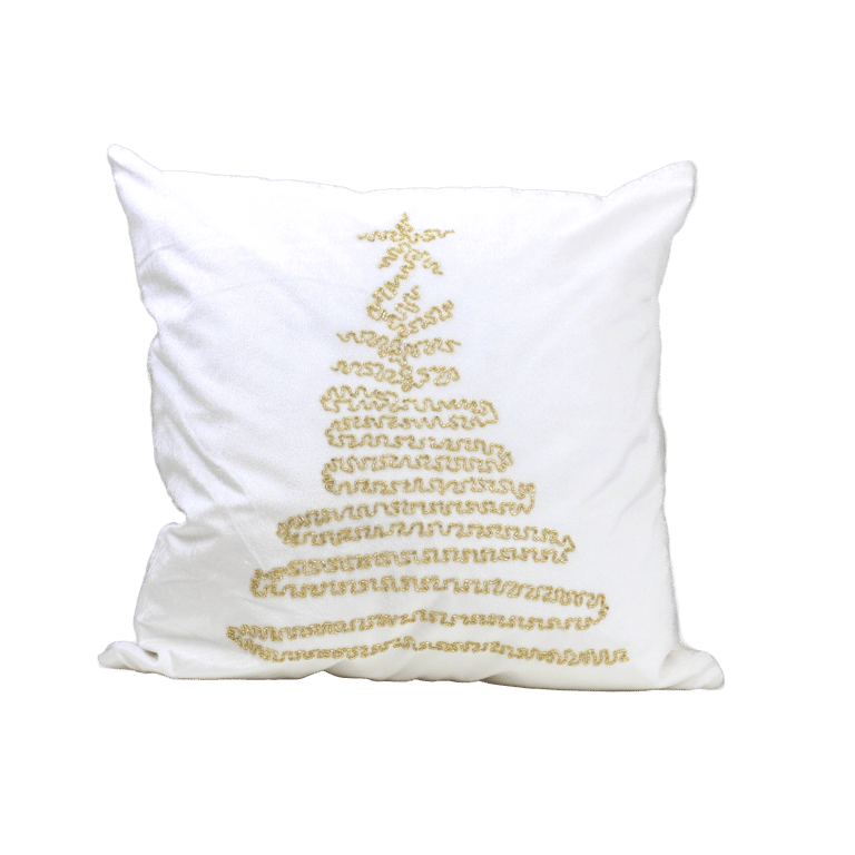 Velvet Hand Beaded Oh Christmas Tree Pillow - White