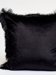 Velvet Throw Pillow With Fringe Border - Black