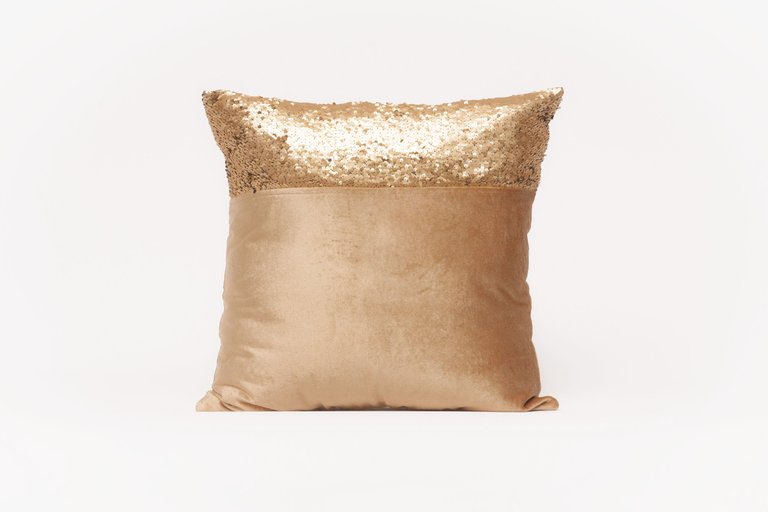 Velvet Throw Pillow With Sequins Side Panel - Gold