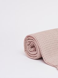 Waffle Pattern Throw With Fringe Ends - Blush Pink
