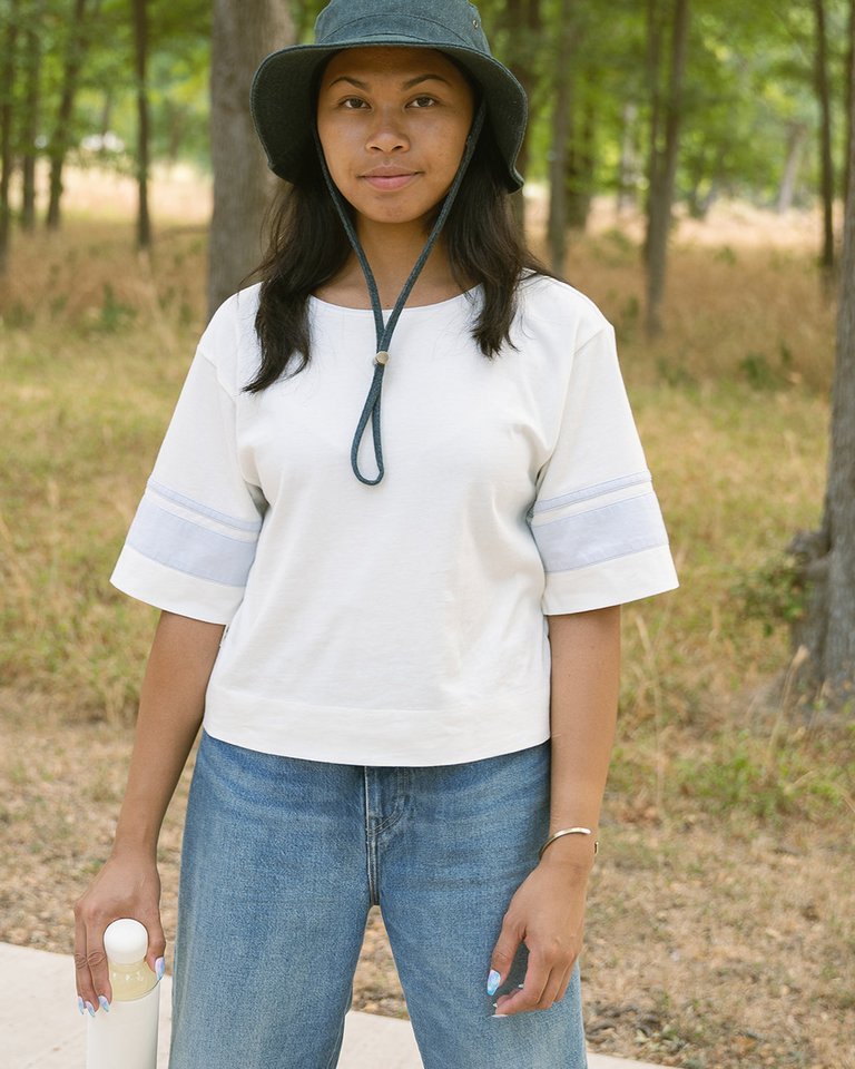 Sage Varsity Tee - White/Periwinkle