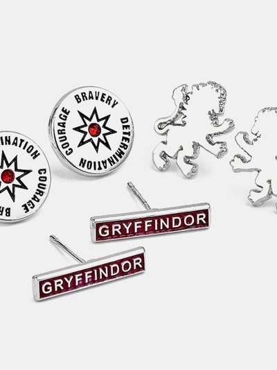 Harry Potter Silver Plated Gryffindor Earring Set - Pack Of 3 - One Size product