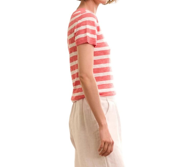 Simone Knit Tee In Coral Stripes