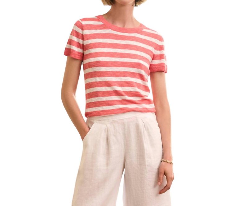 Simone Knit Tee In Coral Stripes - Coral Stripes