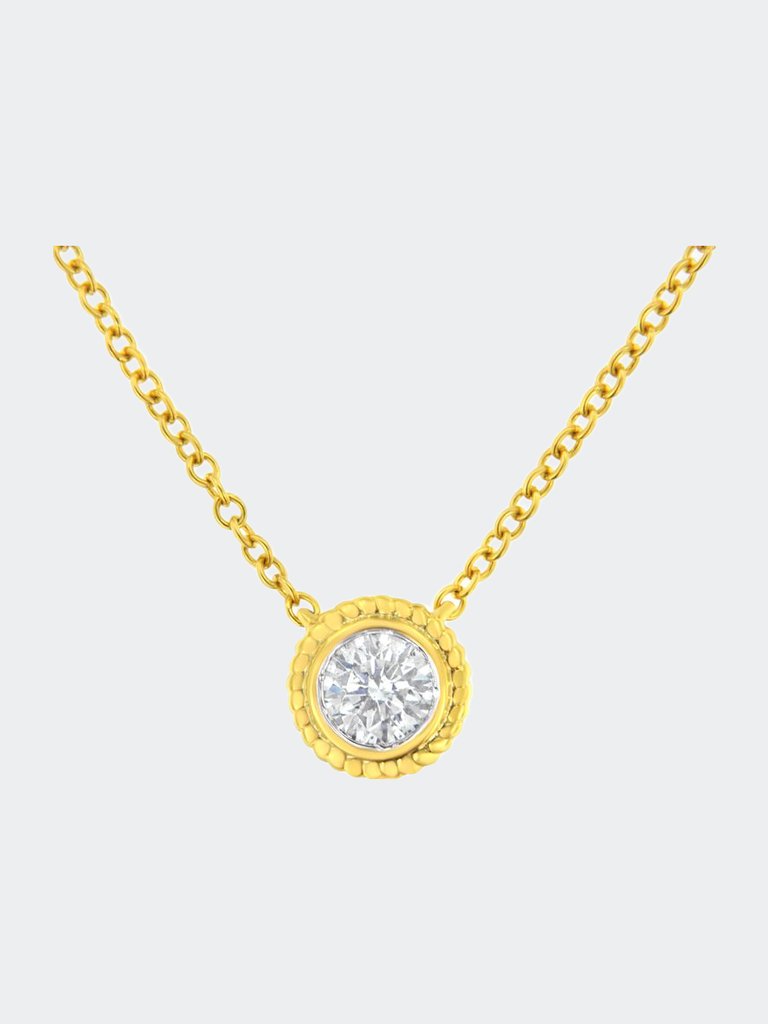 1/10 Carat Round Brilliant-Cut Diamond Modern Bezel-Set Solitaire 16"-18" Pendant Necklace - Yellow