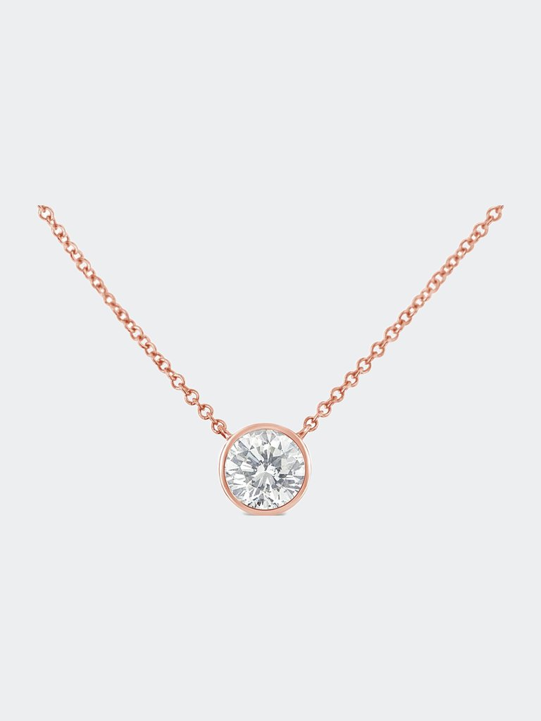 1/10 Carat Round Brilliant-Cut Diamond Modern Bezel-Set Solitaire 16"-18" Pendant Necklace - Rose