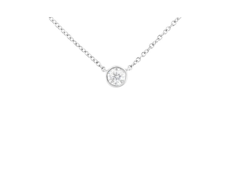 10K Gold 0.25 Carat Diamond Classic Bezel-Set Solitaire Pendant Necklace with 16"-18" Adjustable Chain - White