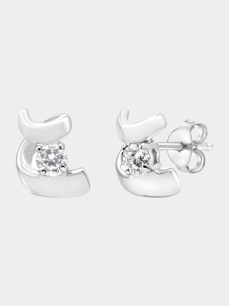 10K Gold 1/10 Cttw Round Brilliant-Cut Diamond Espira Swirls Solitaire Push Back Stud Earrings - White