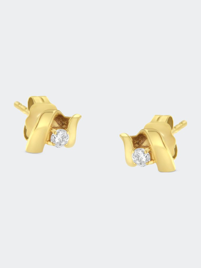 10K Gold 1/10 Cttw Round Brilliant-Cut Diamond Espira Swirls Solitaire Push Back Stud Earrings - Yellow